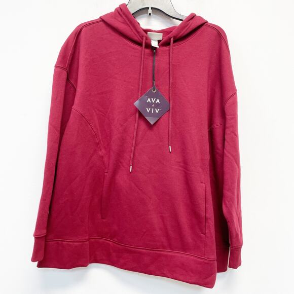 Ava & Viv Women's Red Long Sleeve Hooded Pullover Drawstring Sweatshirt Size XXL - Picture 1 of 5